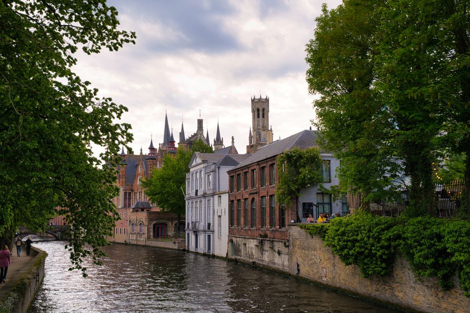 Scenic view of a canal and historic architecture in Bruges, Belgium. Perfect travel destination.