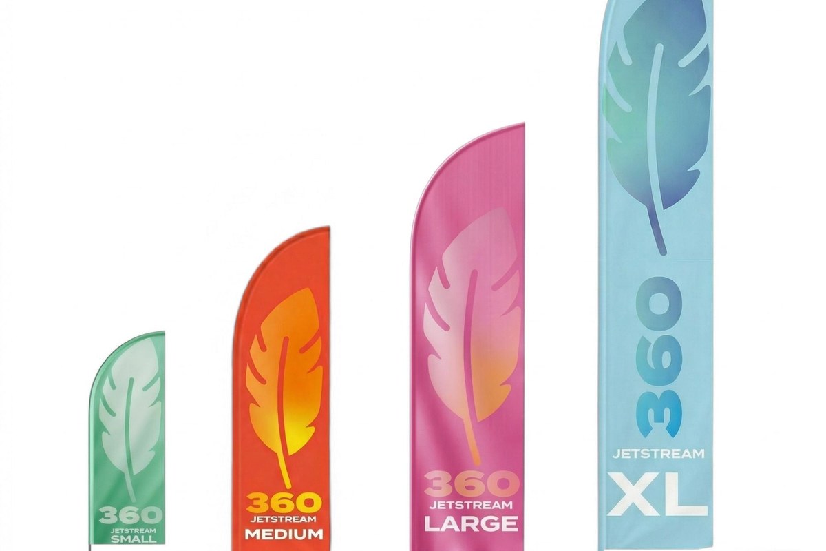 Feather flags for outdoor visitor direction