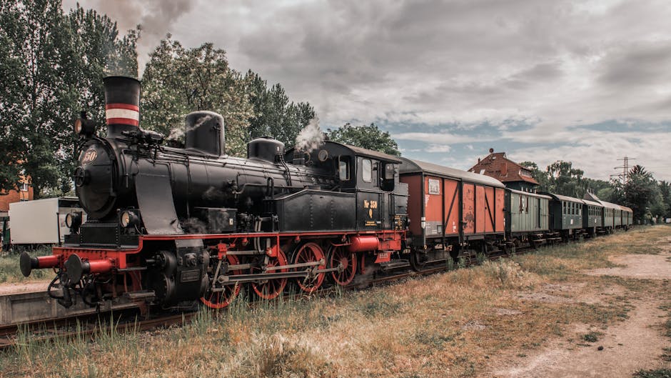 Steam locomotive pulling cargo through Geesthacht, Germany. A vintage train experience.